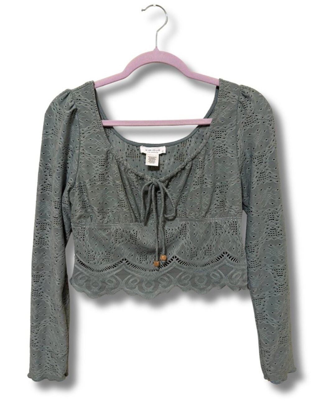 Kirious Los Angeles Sage Green Eyelet Crop Top Size L